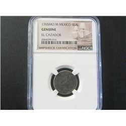 Silver 1765 Shipwreck coin from the El Calzador NGC Encapsulated
