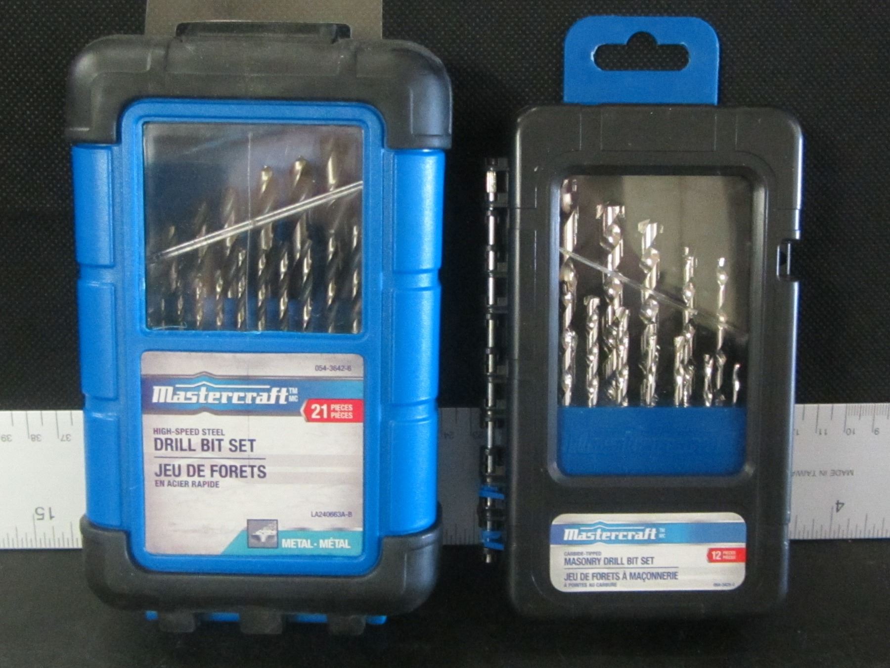 2 New MasterCraft Drill Bit Sets / 21 piece highspeed & 12 piece Masonry