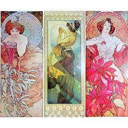 3 Large Mucha Repro Antique Poster Art Prints 48X18 Each Dealer Sale