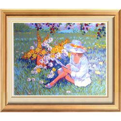 Floral Scene Limited Edition Girl In Sindress & Hat