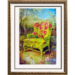 Signed Timothy Martin 1998 Holllyhock Garden Landscape