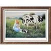 Image 1 : Little Girl With Baby Cow & Mother On Farm Impressionism