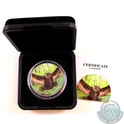 2015 Canada $5 Birds of Prey Great Horned Owl 1oz Fine Silver Colourized Coin in black Display Box (