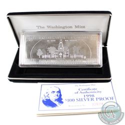 1998 Washington Mint $100 Franklin 4oz .999 Fine Silver bar (Tax Exempt). Comes with all original Mi