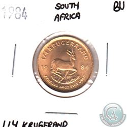 1984 South Africa 1/4oz Gold Kruggerand Brilliant Uncirculated. Coin weigh 8.48 grams and contains 0