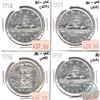 Image 1 : Lot of 1956-1959 Canada Silver $1 AU or AU-UNC (coins are scratched or impaired). 4pcs