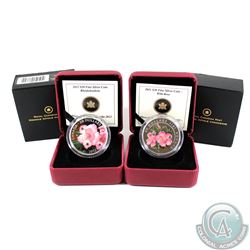 2011 Canada $20 Wild Rose & 2012 $20 Rhododendron Swarovski Crystals Fine Silver Coins. 2pcs (TAX Ex