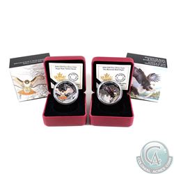 2016 Canada $20 Majestic Animals - Regal Red-tailed Hawk & Baronial Bald Eagle Fine Silver Coins. 2p