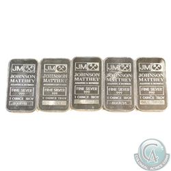 5x Johnson Matthey 1oz Fine Silver Bars (Tax Exempt) 5pcs.