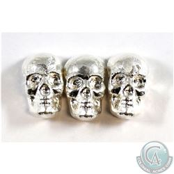 Lot of Beaver Bullion 1oz Fine Silver Skulls (Tax Exempt) 3pcs.