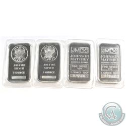 Lot of Sunshine & Johnson Matthey 1oz Fine Silver Bars (Tax Exempt) 4pcs