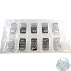 Original Strip of 10x Johnson Matthey 1oz Fine Silver Bars 'A Series' (Tax Exempt) 10pcs.