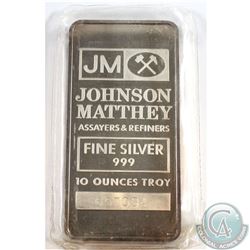 Johnson Matthey 10oz Fine Silver Bar (Tax Exempt) Serial # 657034.