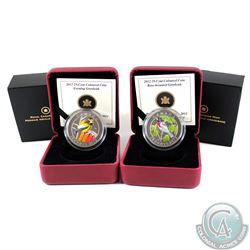 2012 Canada 25-cent Rose-Breasted Grosbeak & Evening Grosbeak Coloured Coins. 2pcs.