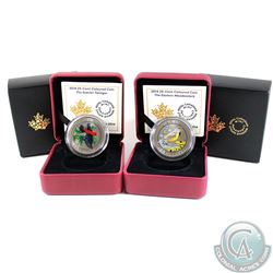 2014 Canada 25-cent Eastern Meadowlark & Scarlet Tanager Coloured Coins. 2pcs.
