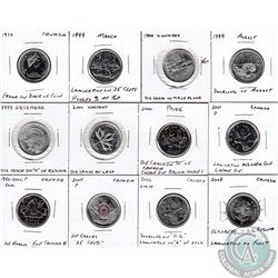 Estate lot of Mixed Canada 25-cent Coins dated between 1973 to 2008 with Minor Errors.12pcs.
