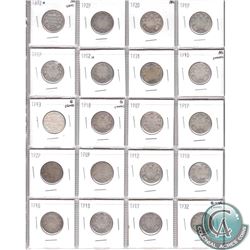 Mixed Page of 20x Canada 25-cent ranging 1872H to 1932 (some coins have minor problems, please view 