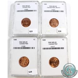 1966, 1981, 1985 Blunt 5 & 1989 Canada 1-cent PNG Certified MS-65 (holder contains sticker residue) 