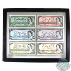Canada $1, $2, $5, $10, $20 & $50 Banknotes from the 1954 Series in Black Frame.