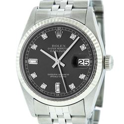 Mens Rolex Stainless Steel Dark Rhodium Diamond And White Gold Fluted Datejust W
