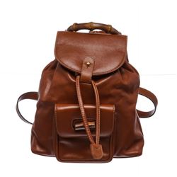 Gucci Brown Leather Drawstring Bamboo Mini Backpack