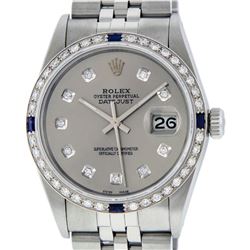 Mens Rolex Stainless Steel Slate Grey Diamond And Sapphire Datejust Wristwatch