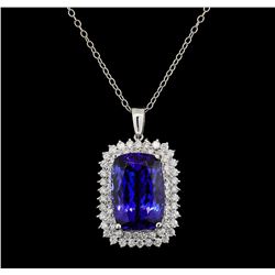 GIA Cert 29.02 ctw Tanzanite and Diamond Pendant With Chain - 14KT White Gold
