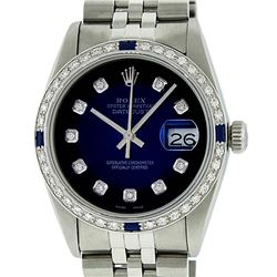 Gents Rolex Stainless Steel Blue Vignette Diamond and Sapphire DateJust Wristwat