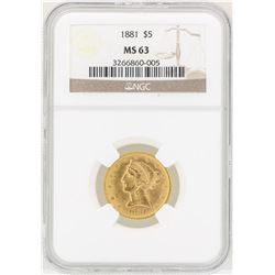 1881 NGC MS63 1878 $5 Liberty Gold Coin