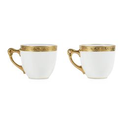 Two Royal Bayreuth Demitasse White Cups with Gold Encrusted Band of Flowers