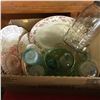 Image 1 : Box Lot: Pink & White Chinaware w/Jars, Bottles, Insulator, etc