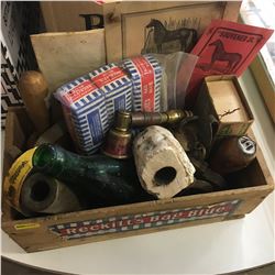 Reckitt's Bag Blue Box w/Reckitt's Cartons, Horse Shoes, Bells, Ephemera, Snuffer, Bottle, etc