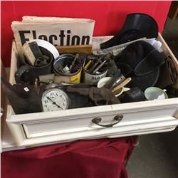 Tray Lot: Men's Combo (Hat, Shoes Cuffs, Clock, Shaving Items, Mustache Cups, Wallets, etc)