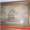 Image 1 : Framed Pencil Drawing (27" x 19"): "Her Majesties Battle Ship" "Superb" Entering Portsmouth Harbor i