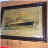 Image 1 : Framed Print (21"x 16"): Cunard to Europe "Saxonia" Lobby Ad "You may book your passage here!"