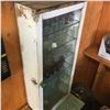 Image 1 : Painted White Glass Front & Glass Shelf Cabinet w/Green Glass Knob (No Contents)