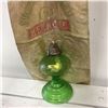 Image 1 : Green Glass Oil Lamp & Flour Sack