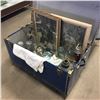 Blue Steamer Trunk w/Contents (Jars, Lamps, Bottles, Framed Prints, etc)