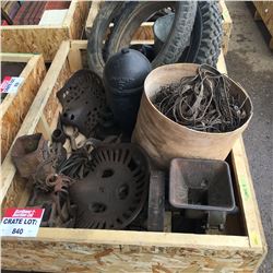 CRATE LOT #8: Cast Iron Seats, Tires, Planter, Steam Engine Part, etc !