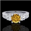 Image 2 : 2.07 CTW Intense Fancy Yellow Diamond Art Deco 3 Stone Ring 18K White Gold - REF-254T5M - 37784