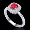 Image 2 : 1.16 CTW Ruby & Micro Pave VS/SI Diamond Ring Double Halo 18K White Gold - REF-70H9A - 21033