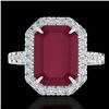 Image 1 : 5.33 CTW Ruby And Micro Pave VS/SI Diamond Halo Ring 18K White Gold - REF-94H4A - 21432