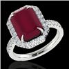 Image 2 : 5.33 CTW Ruby And Micro Pave VS/SI Diamond Halo Ring 18K White Gold - REF-94H4A - 21432