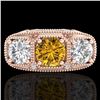 Image 2 : 2.51 CTW Intense Fancy Yellow Diamond Art Deco 3 Stone Ring 18K Rose Gold - REF-345T5M - 37722