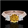 Image 2 : 1.81 CTW Intense Fancy Yellow Diamond Art Deco 3 Stone Ring 18K Rose Gold - REF-236Y4K - 38030