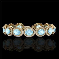 23 CTW Aquamarine & Micro Pave VS/SI Diamond Bracelet 10K Yellow Gold - REF-436X4T - 22682