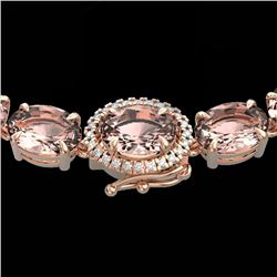 42.25 CTW Morganite & VS/SI Diamond Eternity Micro Halo Necklace 14K Rose Gold - REF-490H9A - 40275