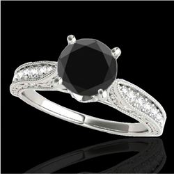 1.5 CTW Certified VS Black Diamond Solitaire Antique Ring 10K White Gold - REF-52N5Y - 34732