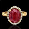 Image 1 : 3 CTW Ruby And Micro Pave VS/SI Diamond Ring Halo 18K Yellow Gold - REF-64F9N - 21113
