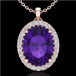 2.75 CTW Amethyst & Micro VS/SI Diamond Halo Solitaire Necklace 14K Rose Gold - REF-38F5N - 20575